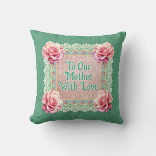 Roze Rozen Vervaagd Damask Gepersonaliseerd Kussen