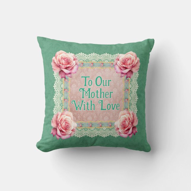  Roze Rozen Vervaagd Damask Gepersonaliseerd Kussen (Voorkant)