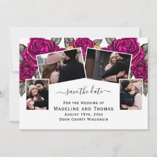 Roze rozen Vier Foto's Opslaan Datum Kaart