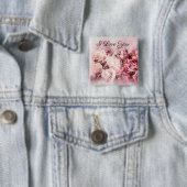 Roze Rozen Vierkante Button 5,1 Cm (In situ)