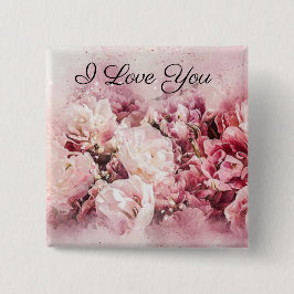 Roze Rozen Vierkante Button 5,1 Cm