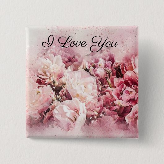 Roze Rozen Vierkante Button 5,1 Cm (Voorkant)
