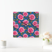 Roze rozen vierkante klok (Huis)