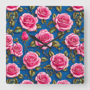 Roze rozen vierkante klok