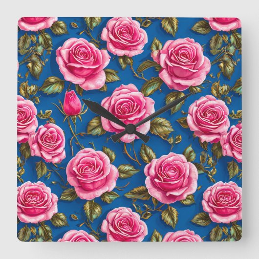 Roze rozen vierkante klok (Voorkant)