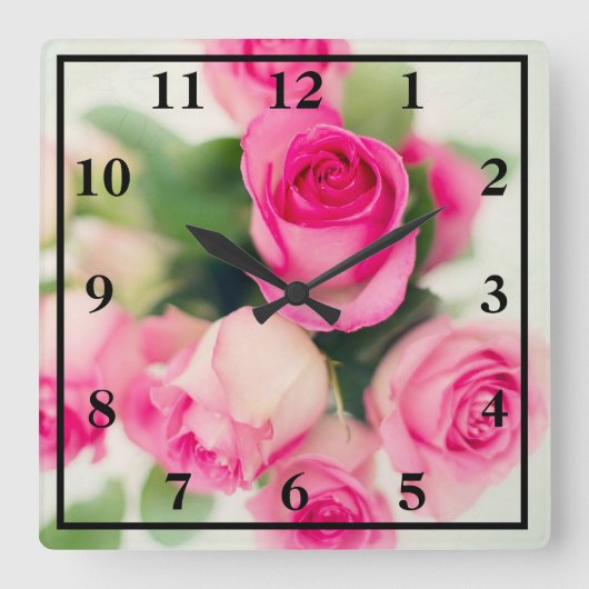 Roze rozen vierkante klok (Voorkant)