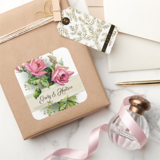  roze Rozen Vierkante Sticker (Geschenken)
