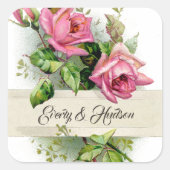  roze Rozen Vierkante Sticker (Voorkant)