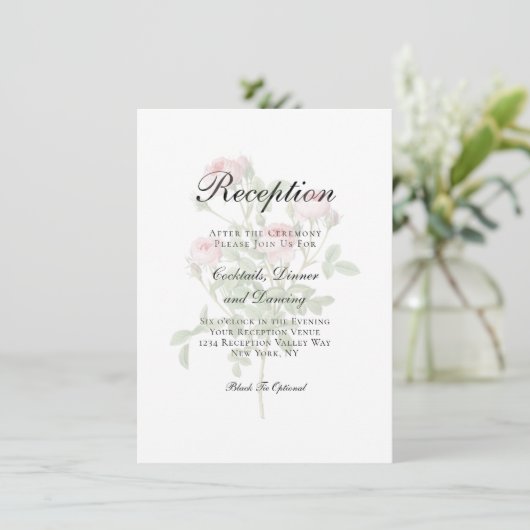 Roze rozen vinden de traditionele bruiloft plaats informatiekaartje (Staand voorkant)