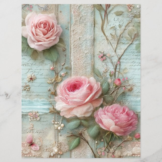 Roze Rozen Vintage Junk Journal Scrapboek Papier (Voorkant)