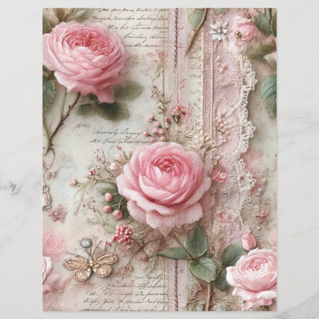 Roze Rozen Vintage Junk Journal Scrapbook Papier (Voorkant)