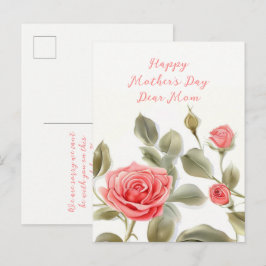 Roze Rozen Vintage Moederdag Ansichtkaart Briefkaart
