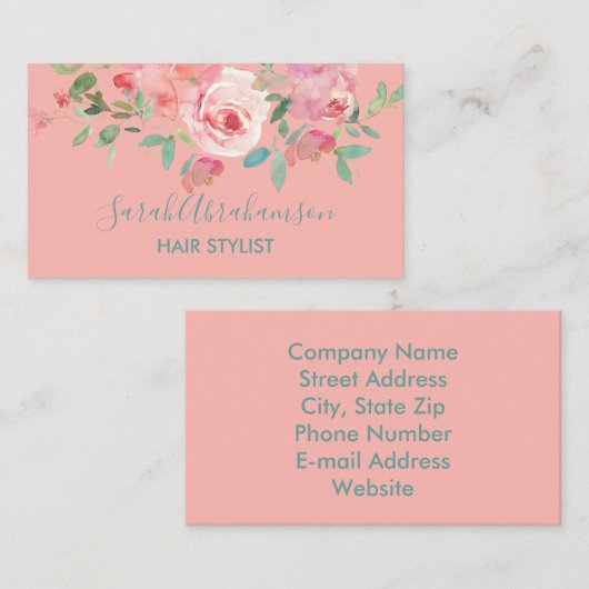 Roze Rozen Visitekaartje (Voorkant / Achterkant)