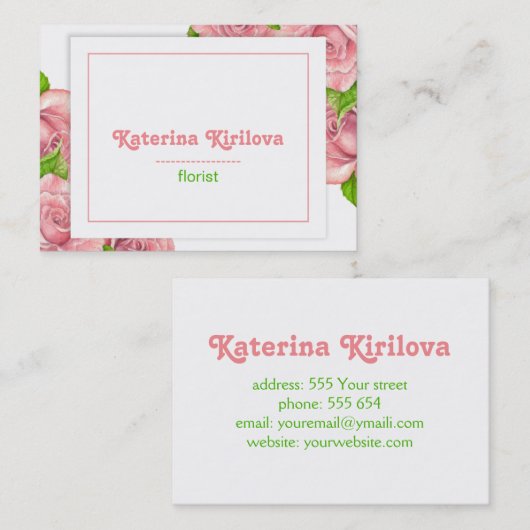 Roze rozen visitekaartje (Voorkant / Achterkant)