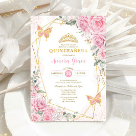 roze rozen vlinder quinceañera Gold geometrisch Kaart