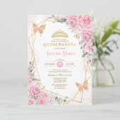 roze rozen vlinder quinceañera Gold geometrisch Kaart (Staand voorkant)