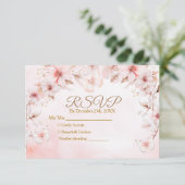 Roze Rozen Vlinder Quinceañera Kroon RSVP Kaart (Staand voorkant)