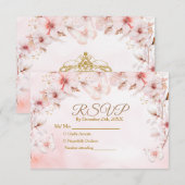 Roze Rozen Vlinder Quinceañera Kroon RSVP Kaart (Voorkant / Achterkant)