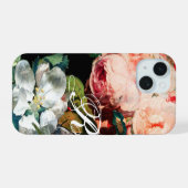 ROZE ROZEN,VLINDER,WITTE BLOEMEN FLORALE MONOGRAM iPhone 15 HOESJE (Achterkant horizontaal)