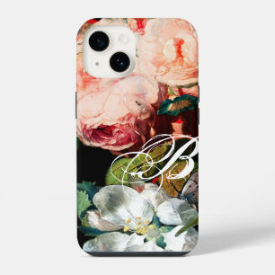 ROZE ROZEN,VLINDER,WITTE BLOEMEN FLORALE MONOGRAM iPhone 14 HOESJE