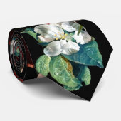 ROZE ROZEN, VLINDER, WITTE BLOEMEN IN ZWARTE BLOEM STROPDAS (Opgerold)