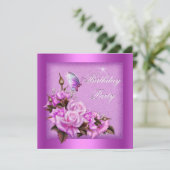 Roze rozen vlinderbloemenpartij kaart (Staand voorkant)