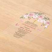 Roze Rozen Vlinders Bloemen Eerste Heilige Communi Acryl Uitnodigingen (Laagn)