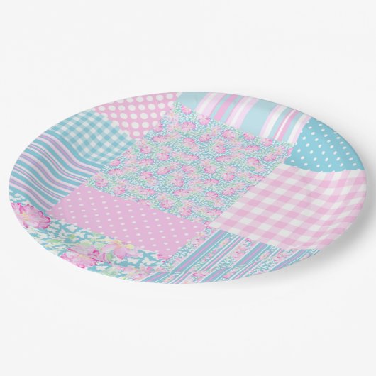 Roze Rozen Vlinders Faux Patchwork Papier Bord (Gekanteld)