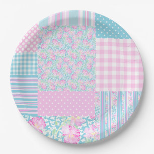 Roze Rozen Vlinders Faux Patchwork Papier Bord