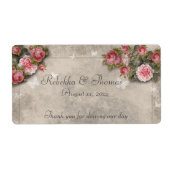 Roze rozen & vlinders wijn- / waterfleslabel etiket (Voorkant)