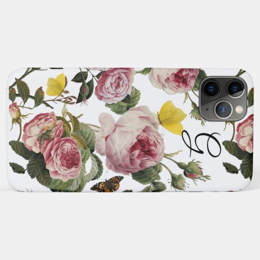 ROZE ROZEN, VLINDERS Wit Bloemen Monogram Case-Mate iPhone Case (Achterkant (horizontaal))