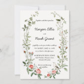 Roze Rozen Vogel Waterverf Handgeschreven bruiloft Kaart (Voorkant)