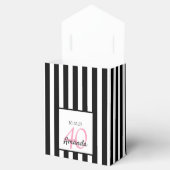 Roze rozen voor de 40e verjaardag op zwarte witte  bedankdoosjes (Geopend)