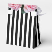 Roze rozen voor de 40e verjaardag op zwarte witte  bedankdoosjes (Achterkant)