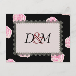 Roze Rozen voor kool en zwart lace-bruiloft Aankondigingskaart