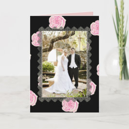 Roze Rozen voor kool en zwart lace-bruiloft Bedankkaart