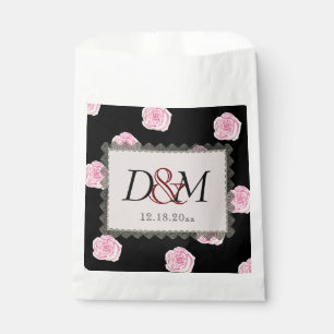Roze Rozen voor kool en zwart lace-bruiloft Bedankzakje