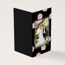 Roze Rozen voor kool en zwart lace-bruiloft Kaart