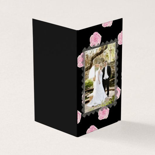 Roze Rozen voor kool en zwart lace-bruiloft Kaart (Buitenkant)