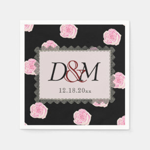 Roze Rozen voor kool en zwart lace-bruiloft Servet