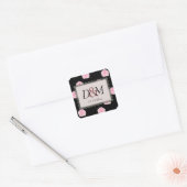 Roze Rozen voor kool en zwart lace-bruiloft Vierkante Sticker (Envelop)