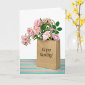 Roze rozen voor naamdag kaart (Gele Bloem)