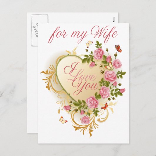 Roze Rozen voor Vrouw Valentijn Briefkaart (Voorkant / Achterkant)