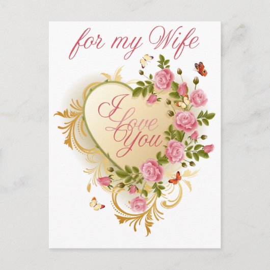 Roze Rozen voor Vrouw Valentijn Briefkaart (Voorkant)