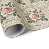  Roze Rozen Vrolijk Kerstfeest Cadeaupapier (Rol Hoek)