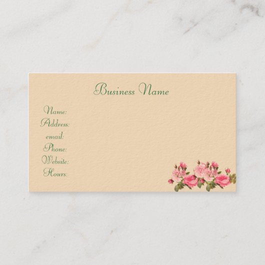 Roze,  Rozen, Vrouwelijk Visitekaartje (Achterkant)