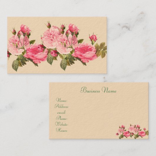 Roze,  Rozen, Vrouwelijk Visitekaartje (Voorkant / Achterkant)
