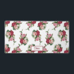 roze rozen w/naam-witte achtergrond bureaumat<br><div class="desc">Mooie sprays van  roze,  rode en witte rozen en groen gebladerte in herhalend bewerkbaar patroon op doorzichtige achtergrond (wit gebruikt in monster). Personaliseer met jouw naam of monogram.</div>