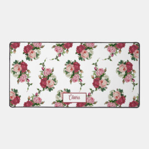  roze rozen w/naam-witte achtergrond bureaumat