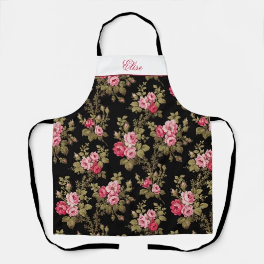 Roze  Rozen w/Name-Black Achtergrond Schort (Voorkant)